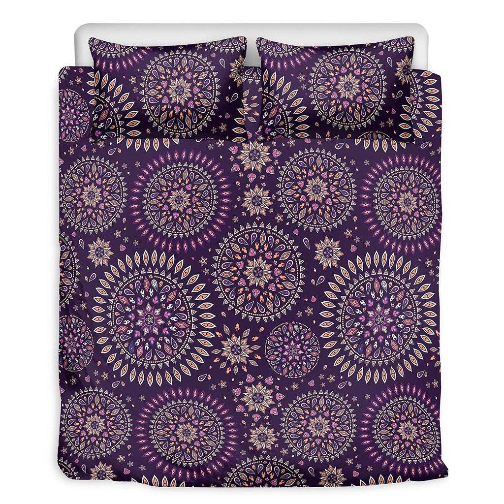 Purple Bohemian Mandala Pattern Print Duvet Cover Bedding Set