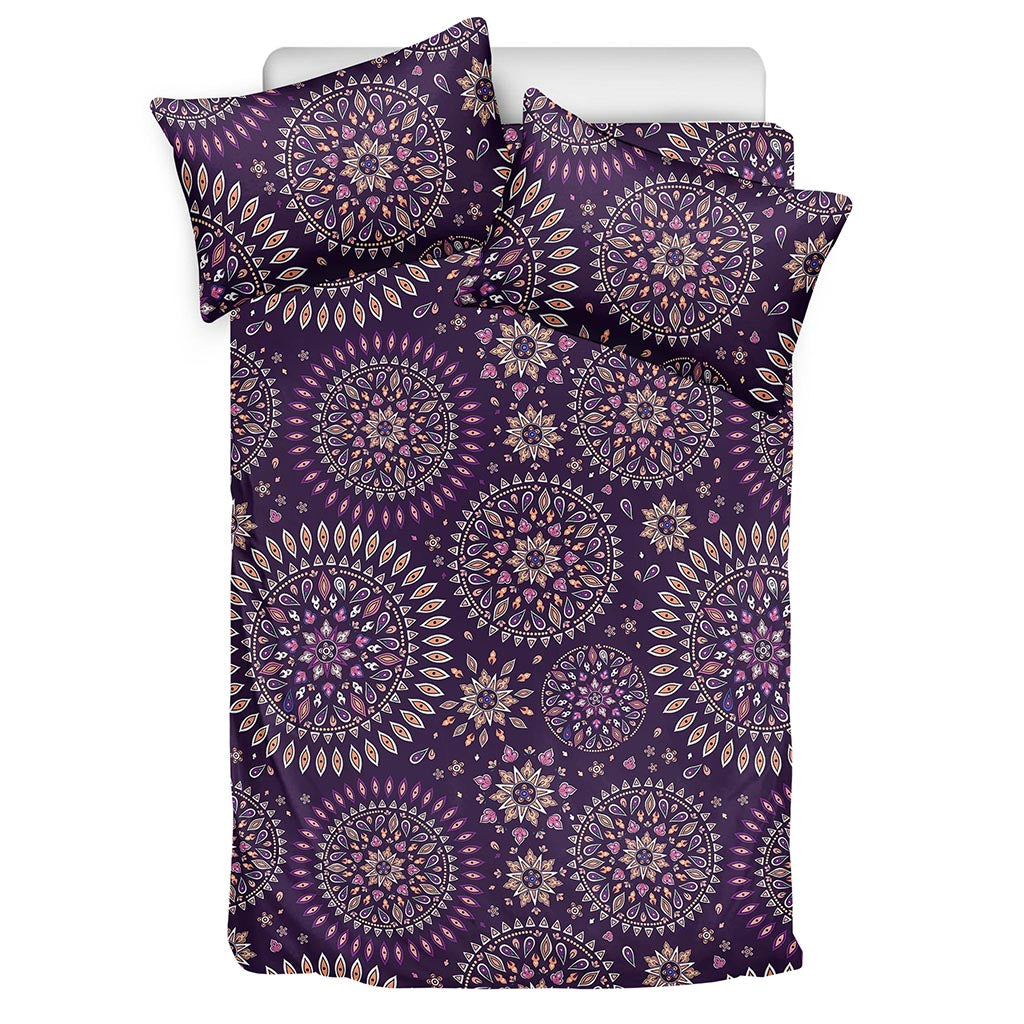 Purple Bohemian Mandala Pattern Print Duvet Cover Bedding Set