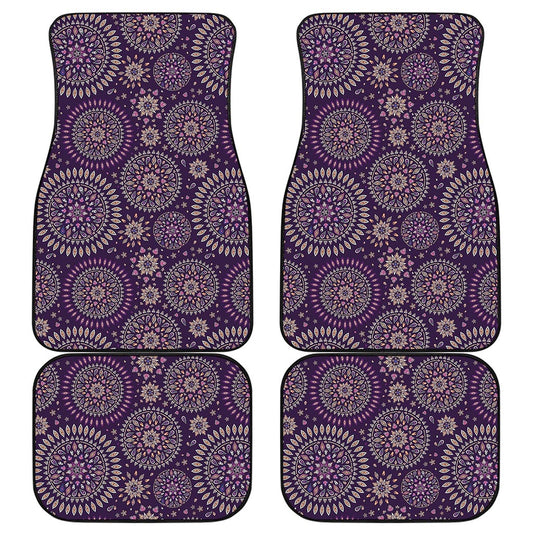 Purple Bohemian Mandala Pattern Print Front and Back Car Floor Mats