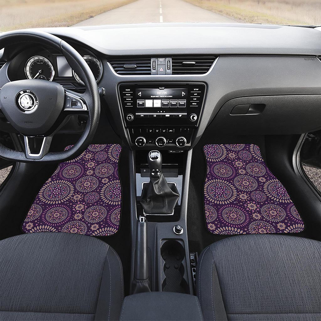 Purple Bohemian Mandala Pattern Print Front and Back Car Floor Mats