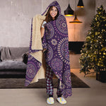 Purple Bohemian Mandala Pattern Print Hooded Blanket