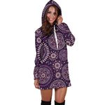 Purple Bohemian Mandala Pattern Print Hoodie Dress GearFrost