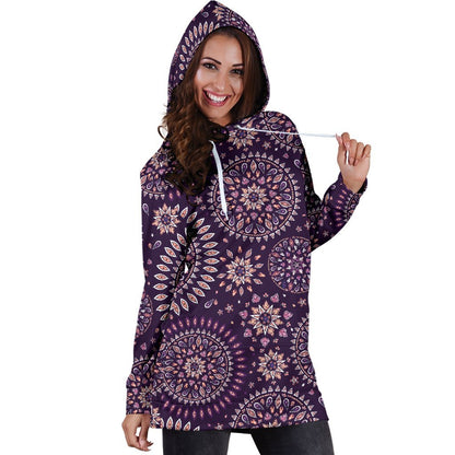 Purple Bohemian Mandala Pattern Print Hoodie Dress GearFrost