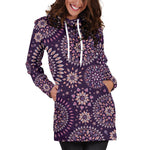 Purple Bohemian Mandala Pattern Print Hoodie Dress GearFrost