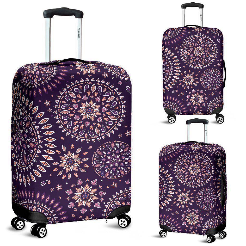 Purple Bohemian Mandala Pattern Print Luggage Cover GearFrost