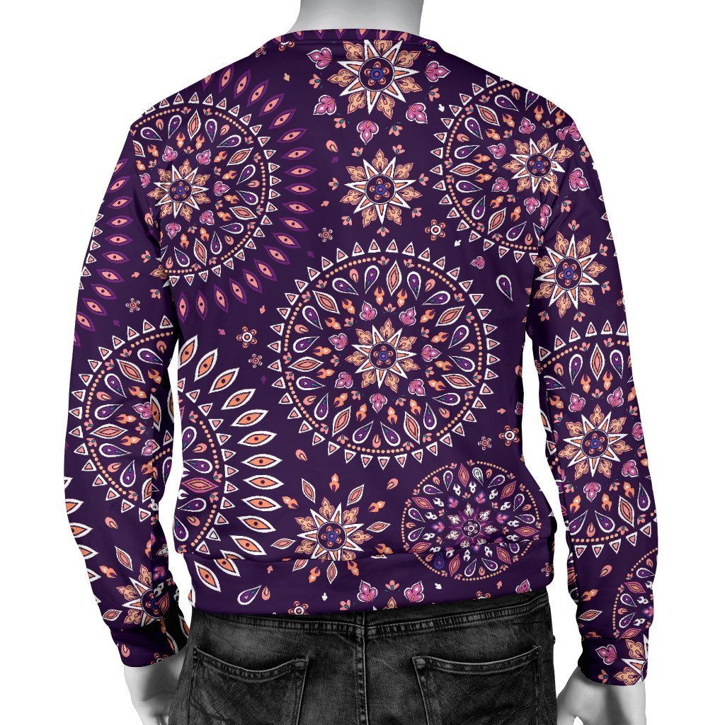 Purple Bohemian Mandala Pattern Print Men's Crewneck Sweatshirt GearFrost