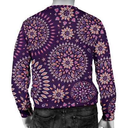 Purple Bohemian Mandala Pattern Print Men's Crewneck Sweatshirt GearFrost