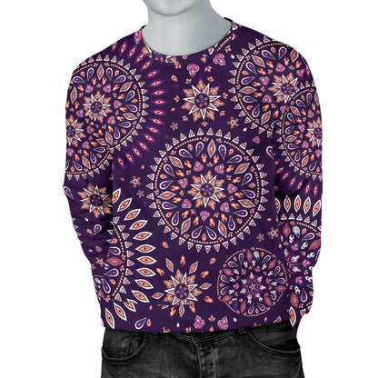 Purple Bohemian Mandala Pattern Print Men's Crewneck Sweatshirt GearFrost