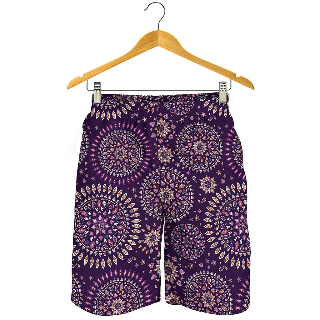 Purple Bohemian Mandala Pattern Print Men's Shorts
