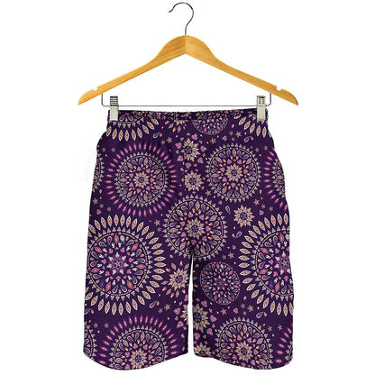 Purple Bohemian Mandala Pattern Print Men's Shorts