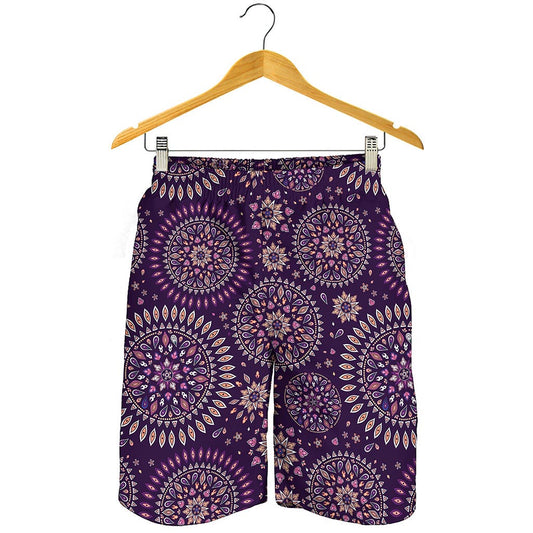 Purple Bohemian Mandala Pattern Print Men's Shorts