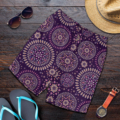 Purple Bohemian Mandala Pattern Print Men's Shorts