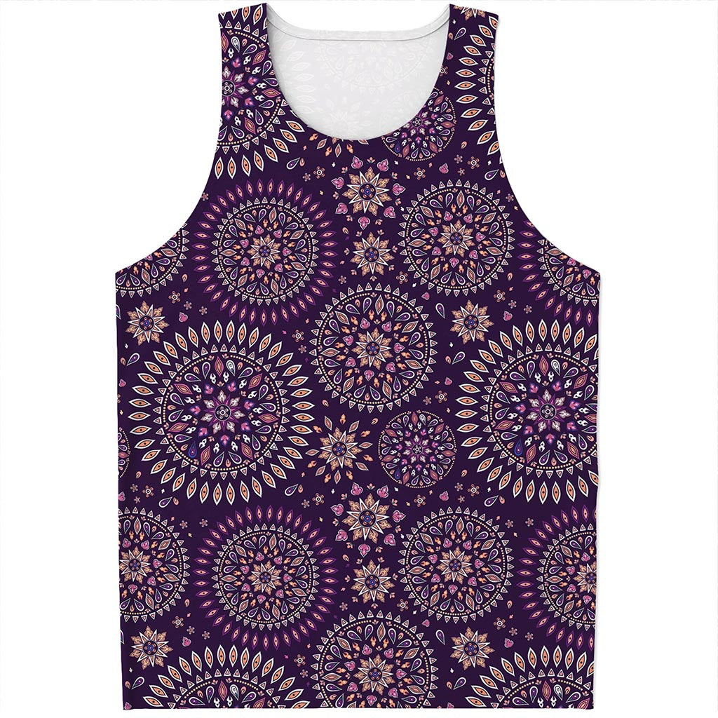 Purple Bohemian Mandala Pattern Print Men's Tank Top