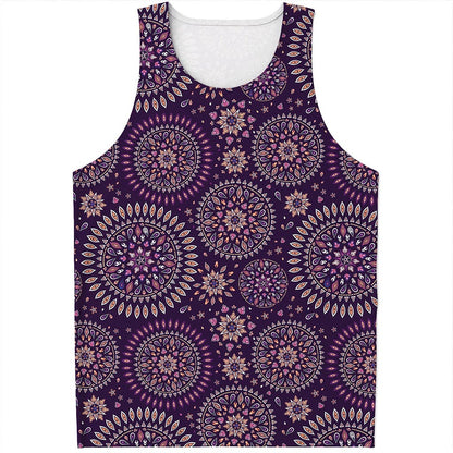 Purple Bohemian Mandala Pattern Print Men's Tank Top