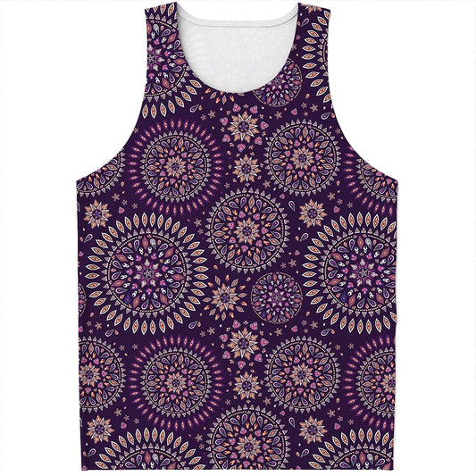 Purple Bohemian Mandala Pattern Print Men's Tank Top