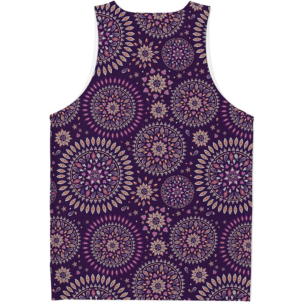 Purple Bohemian Mandala Pattern Print Men's Tank Top