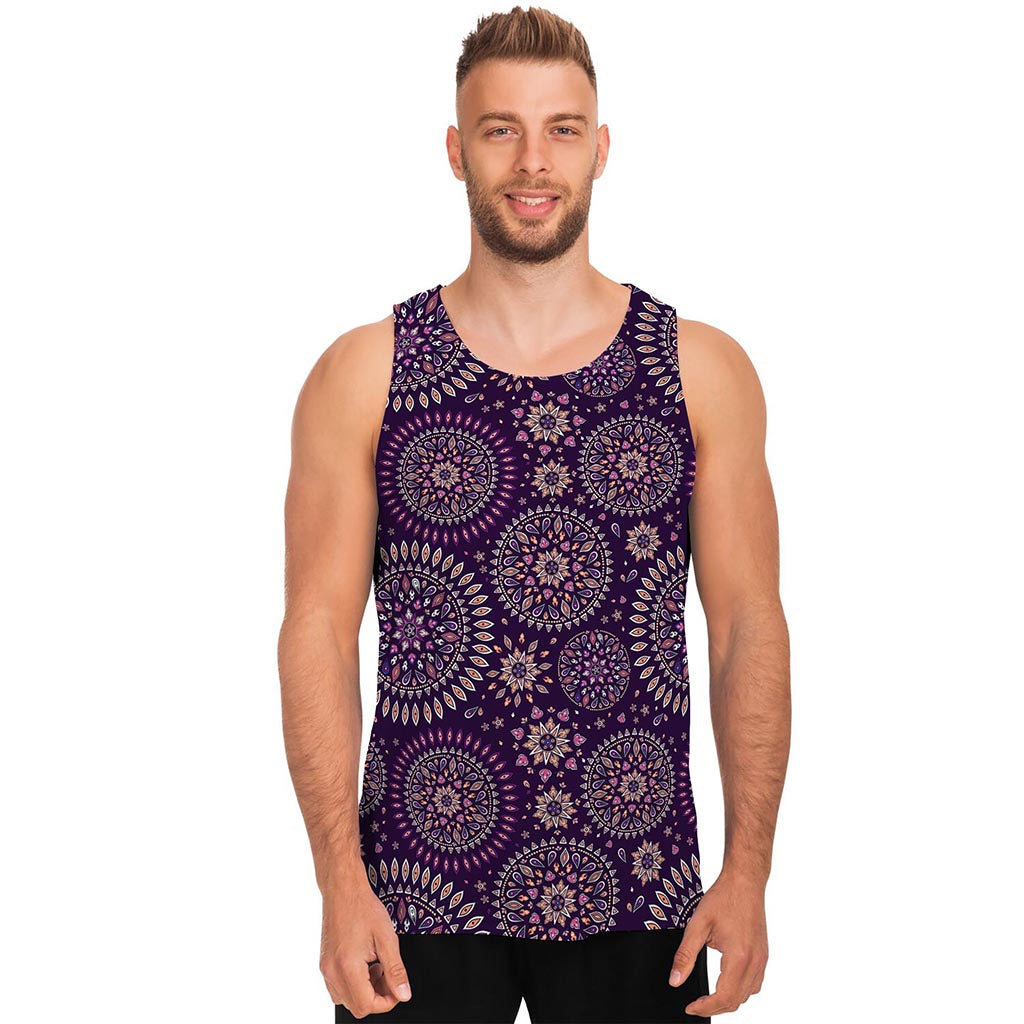 Purple Bohemian Mandala Pattern Print Men's Tank Top