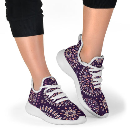 Purple Bohemian Mandala Pattern Print Mesh Knit Shoes GearFrost