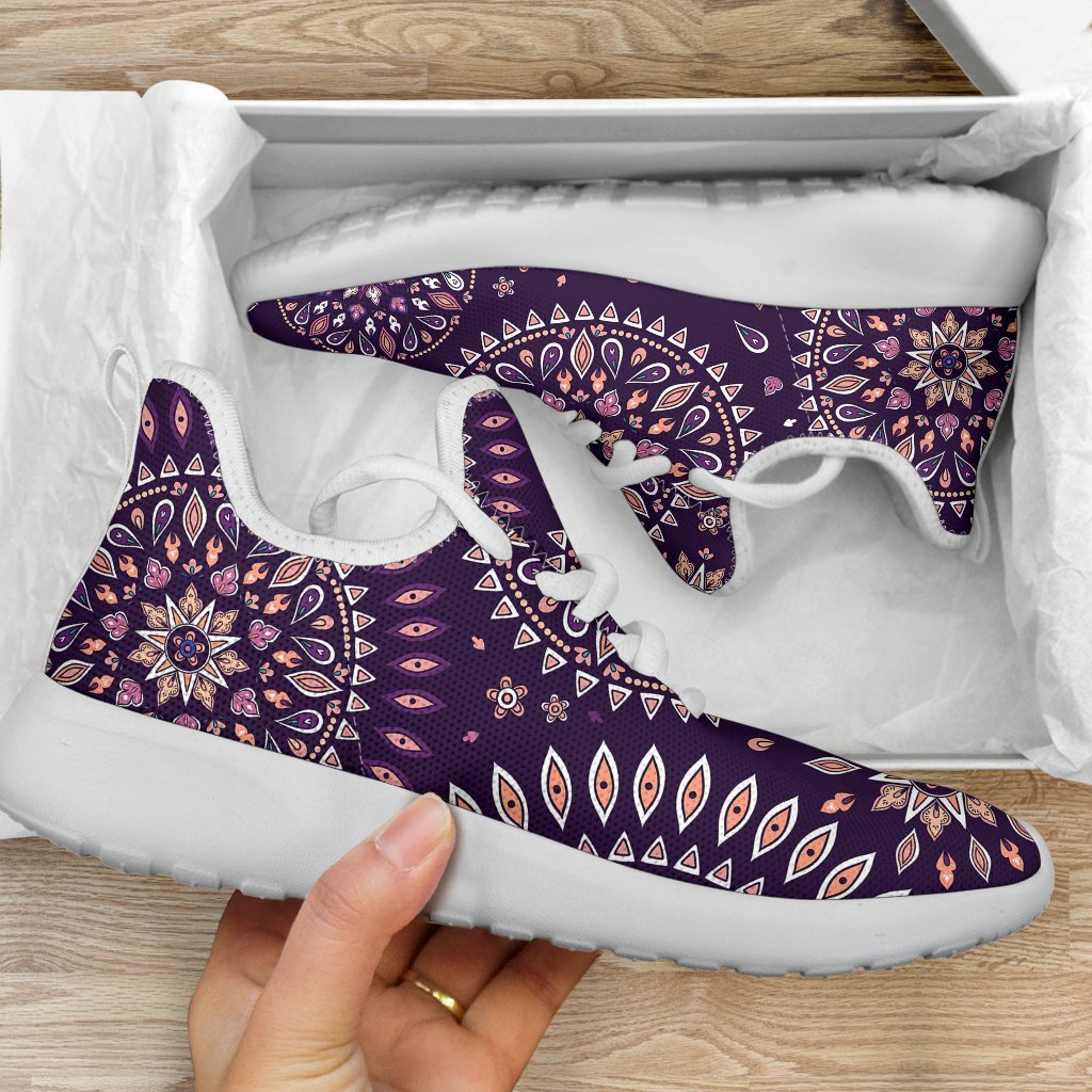 Purple Bohemian Mandala Pattern Print Mesh Knit Shoes GearFrost