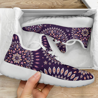 Purple Bohemian Mandala Pattern Print Mesh Knit Shoes GearFrost