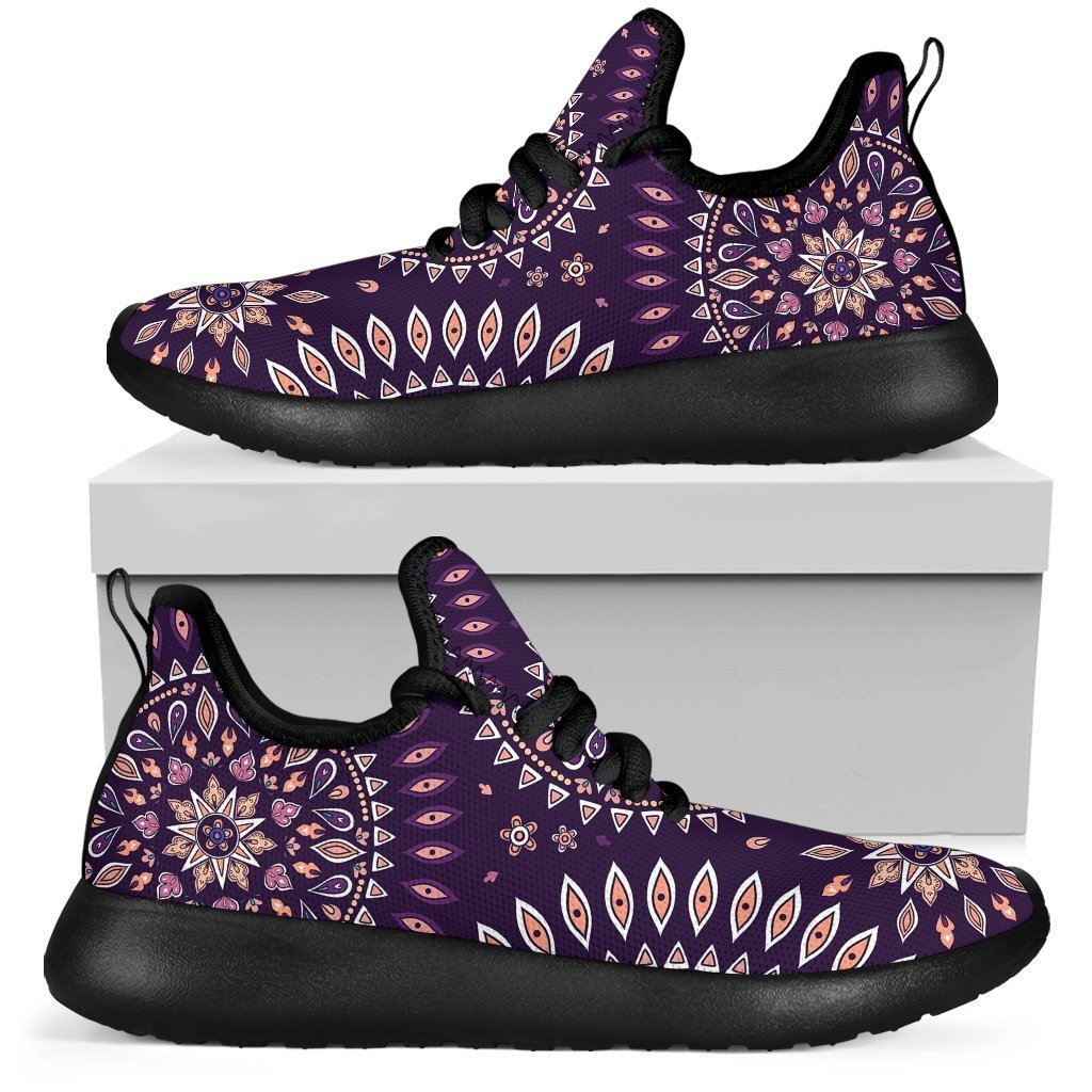 Purple Bohemian Mandala Pattern Print Mesh Knit Shoes GearFrost