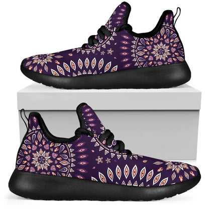 Purple Bohemian Mandala Pattern Print Mesh Knit Shoes GearFrost