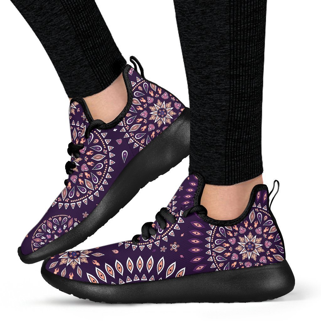 Purple Bohemian Mandala Pattern Print Mesh Knit Shoes GearFrost
