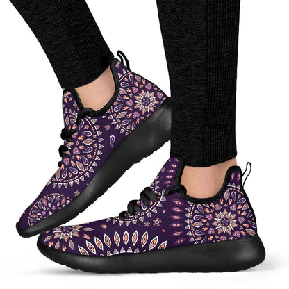 Purple Bohemian Mandala Pattern Print Mesh Knit Shoes GearFrost