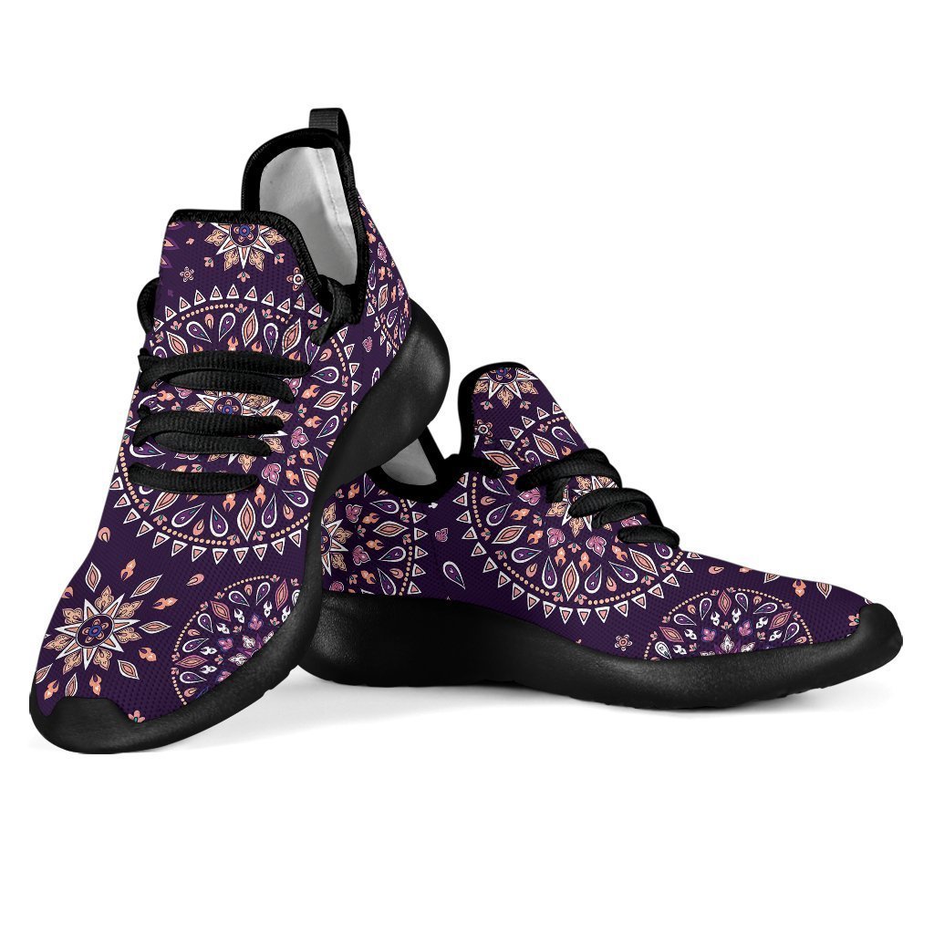 Purple Bohemian Mandala Pattern Print Mesh Knit Shoes GearFrost