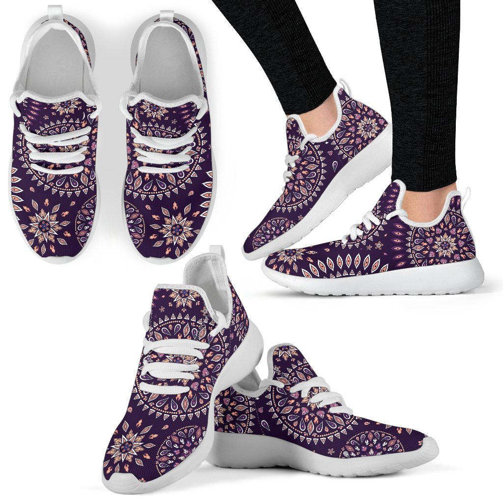 Purple Bohemian Mandala Pattern Print Mesh Knit Shoes GearFrost