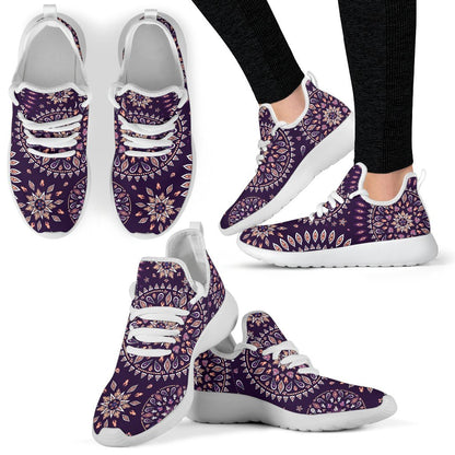 Purple Bohemian Mandala Pattern Print Mesh Knit Shoes GearFrost
