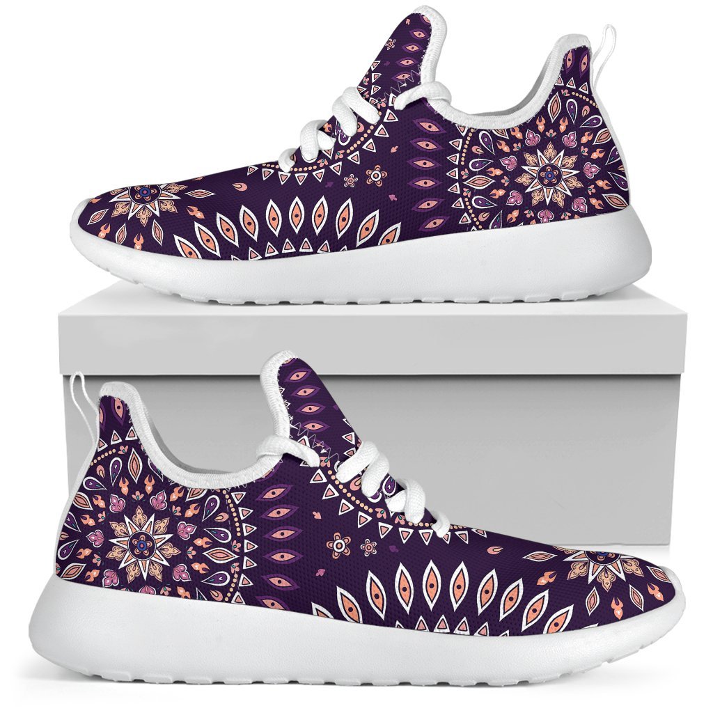 Purple Bohemian Mandala Pattern Print Mesh Knit Shoes GearFrost