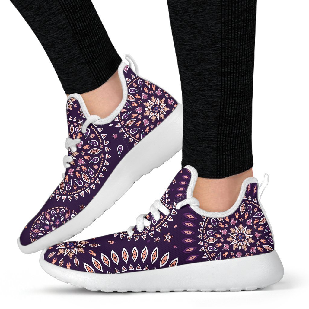 Purple Bohemian Mandala Pattern Print Mesh Knit Shoes GearFrost