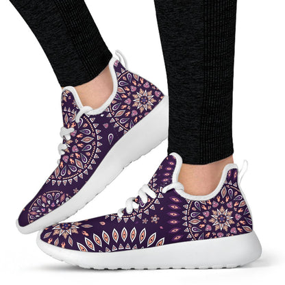 Purple Bohemian Mandala Pattern Print Mesh Knit Shoes GearFrost