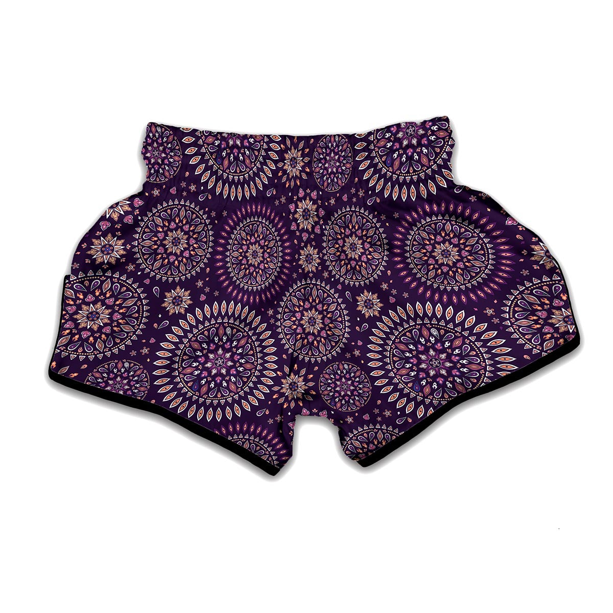 Purple Bohemian Mandala Pattern Print Muay Thai Boxing Shorts