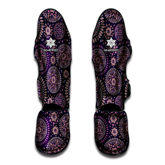 Purple Bohemian Mandala Pattern Print Muay Thai Shin Guard