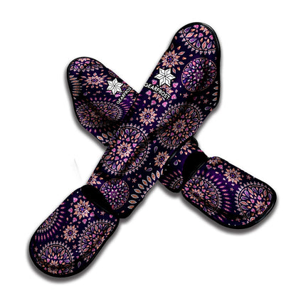 Purple Bohemian Mandala Pattern Print Muay Thai Shin Guard