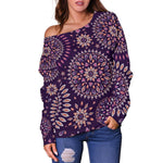Purple Bohemian Mandala Pattern Print Off Shoulder Sweatshirt GearFrost