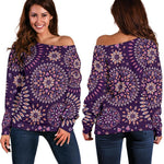 Purple Bohemian Mandala Pattern Print Off Shoulder Sweatshirt GearFrost