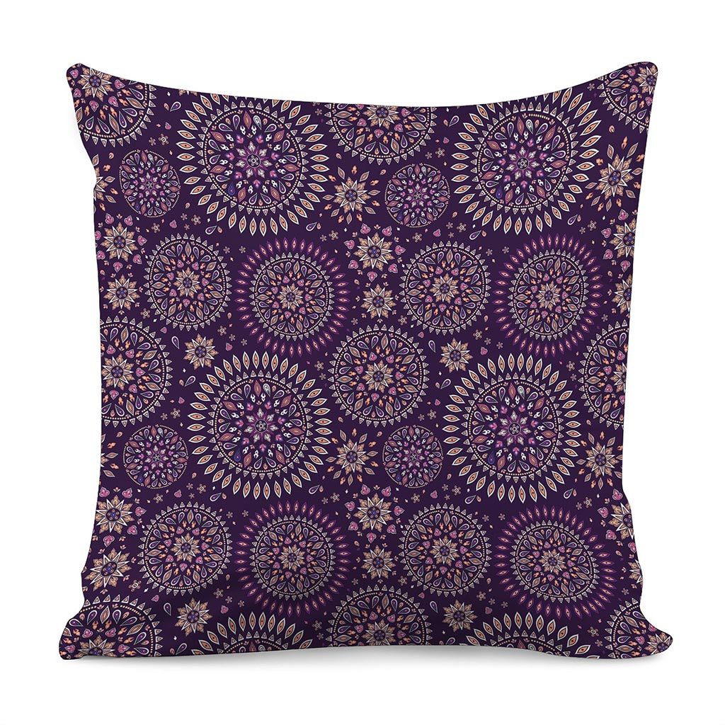 Purple Bohemian Mandala Pattern Print Pillow Cover