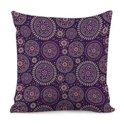 Purple Bohemian Mandala Pattern Print Pillow Cover