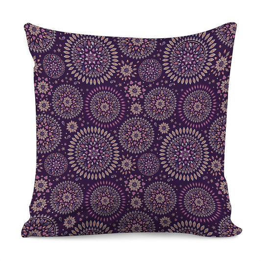 Purple Bohemian Mandala Pattern Print Pillow Cover