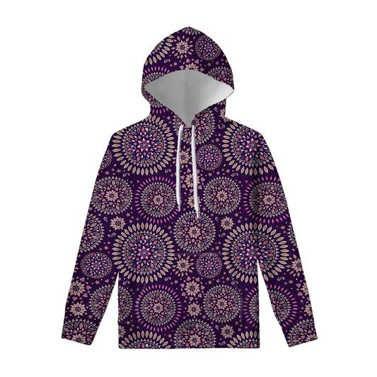 Purple Bohemian Mandala Pattern Print Pullover Hoodie