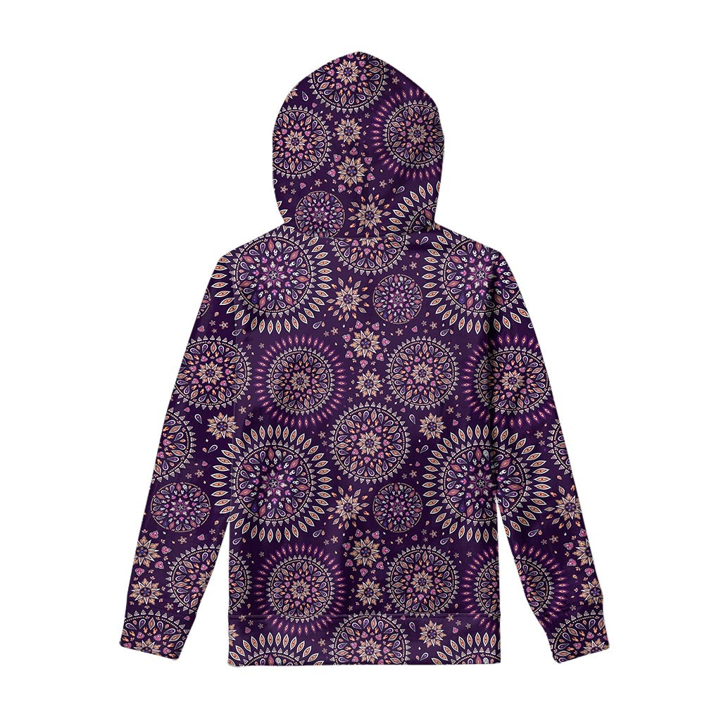 Purple Bohemian Mandala Pattern Print Pullover Hoodie