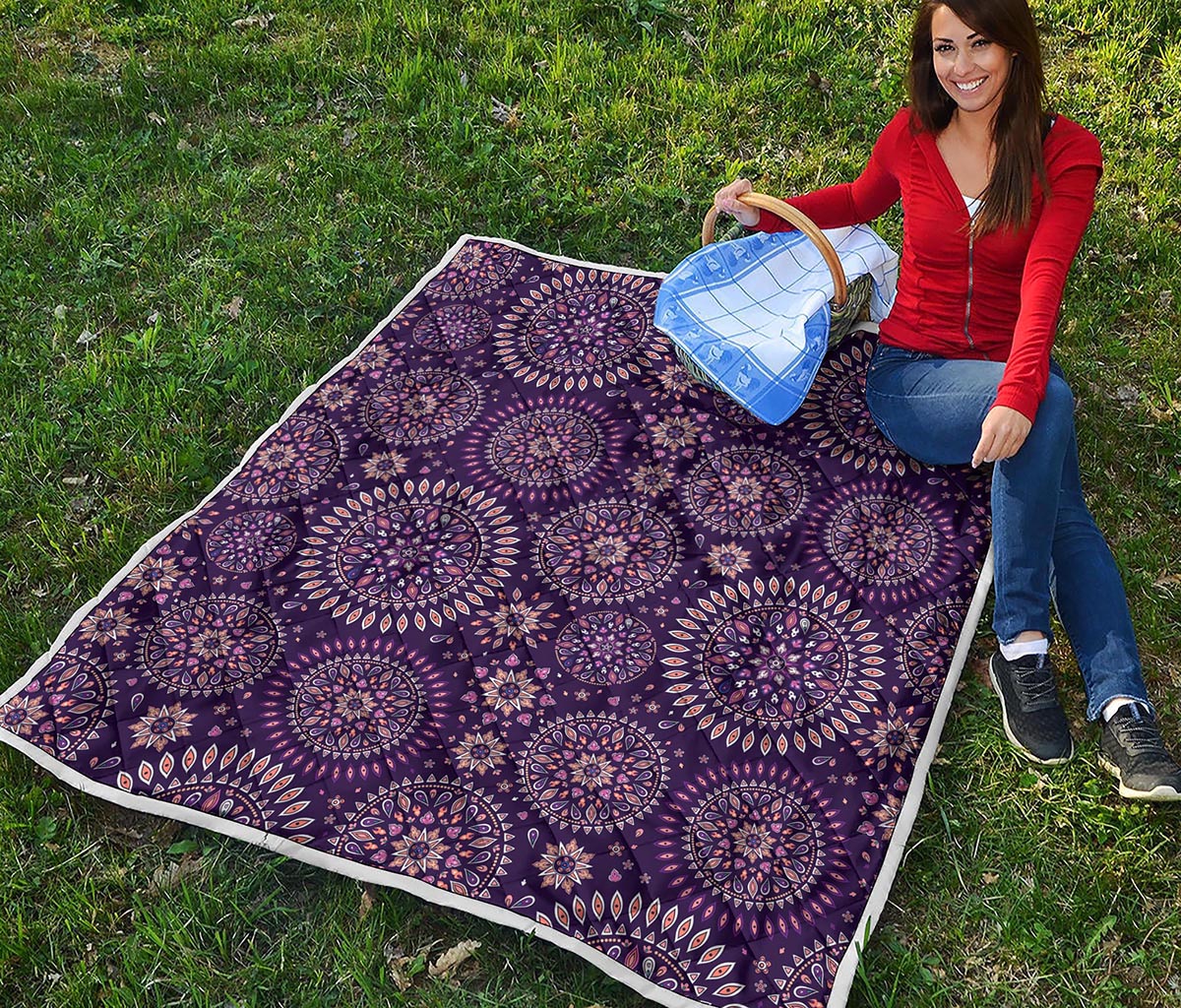 Purple Bohemian Mandala Pattern Print Quilt