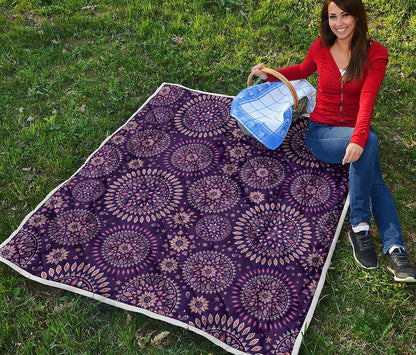 Purple Bohemian Mandala Pattern Print Quilt