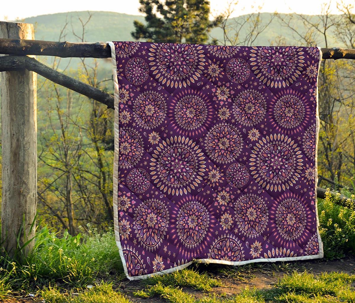 Purple Bohemian Mandala Pattern Print Quilt