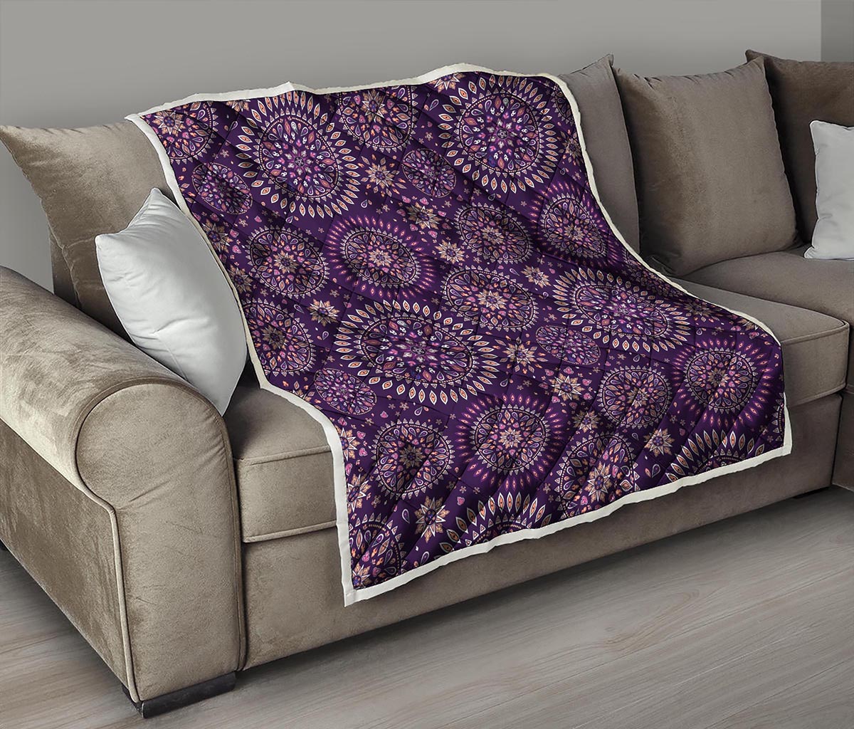 Purple Bohemian Mandala Pattern Print Quilt