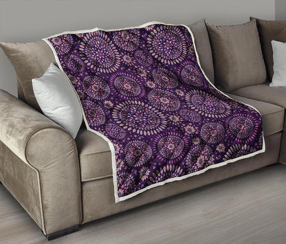 Purple Bohemian Mandala Pattern Print Quilt