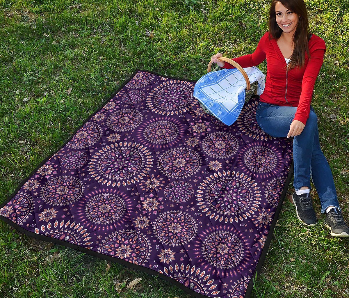 Purple Bohemian Mandala Pattern Print Quilt